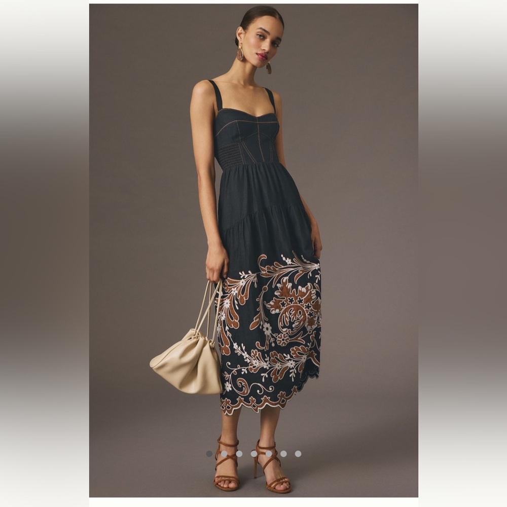 ANTHROPOLOGIE APPLIQUÉ BLACK MIDI DRESS